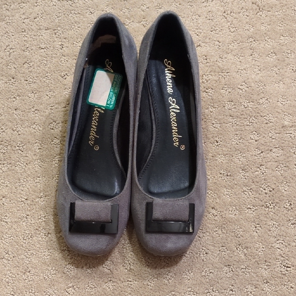 Athena Alexander Black Buckle Gray Flats